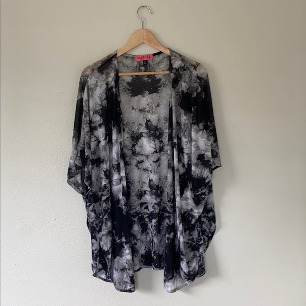 Sheer tie die shawl style shirt